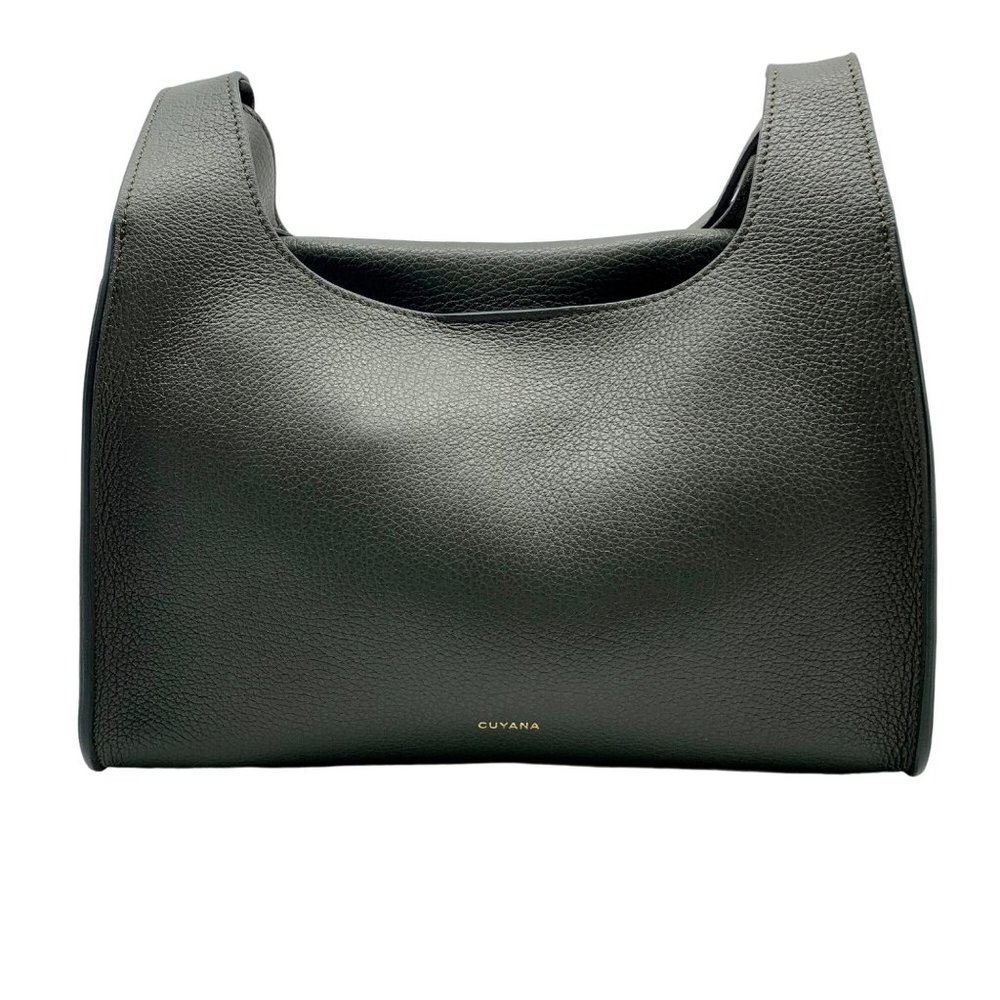 Cuyana Dark Olive Pebbled Leather Double Loop Crossbody Bag